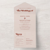 スタイリッシュレトロな桃結婚色 オールインワン招待状 (内側)