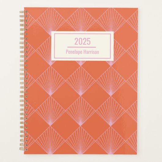 スタイリッシュレトロオレンジピンクアールデコパーソナライズされた プランナー手帳 (正面)