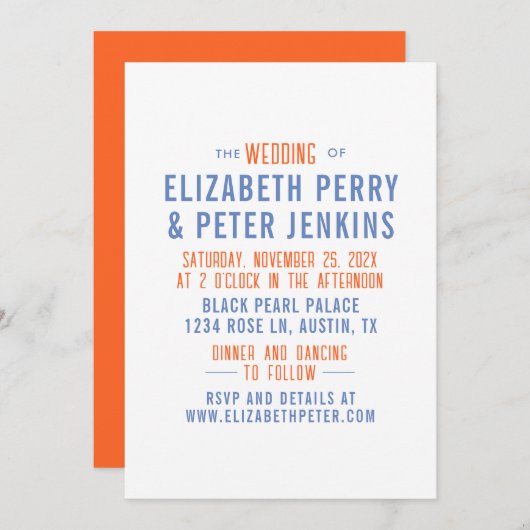 スタイリッシュレトロオレンジブルー結婚ズ 招待状 (正面/裏面)