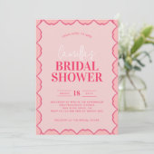 スタイリッシュレトロカラフルレッドとピンクのブライダルシャワー 招待状 (スタンド正面)