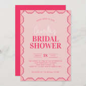 スタイリッシュレトロカラフルレッドとピンクのブライダルシャワー 招待状 (正面/裏面)
