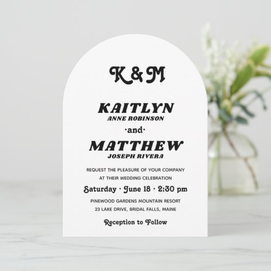 スタイリッシュレトロタイポグラフィモノグラム結婚写真 招待状 (スタンド正面)