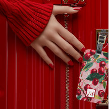 スタイリッシュレトロピンクと赤のモノグラムのさくらんぼ