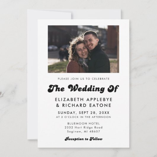 スタイリッシュレトロブラック&ホワイト結婚の写真 招待状 (正面)