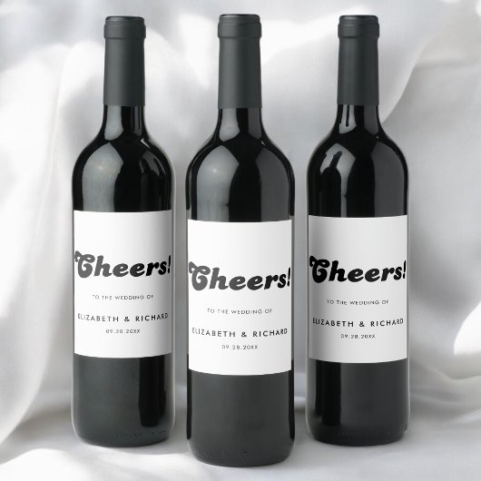 スタイリッシュレトロブラック&ホワイト結婚ズ ワインラベル