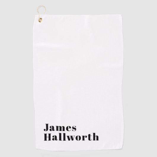 スタイリッシュレトロモダンレタリング | 編集可能ブラック ゴルフタオル (正面)