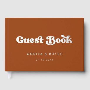 スタイリッシュレトロ燃えたオレンジ色の銀結婚箔 ゲストブック