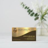 スタイリッシュレトロ金ゴールド波金融投資 名刺 (スタンド正面)