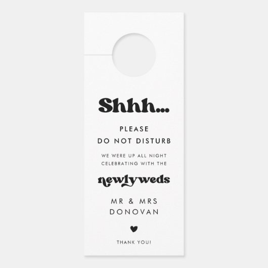 スタイリッシュレトロ黒と白結婚の邪魔をしない ドアノブサイン (正面)