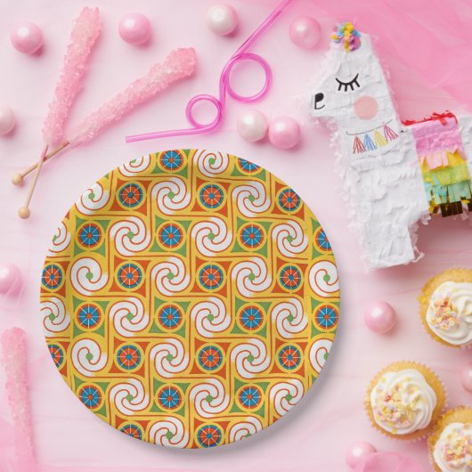 スタイリッシュレトロ1970s壁紙パーティー食器 ペーパープレート (パーティー)