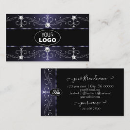 スタイリッシュロゴ付き華美縁ど濃い青 名刺