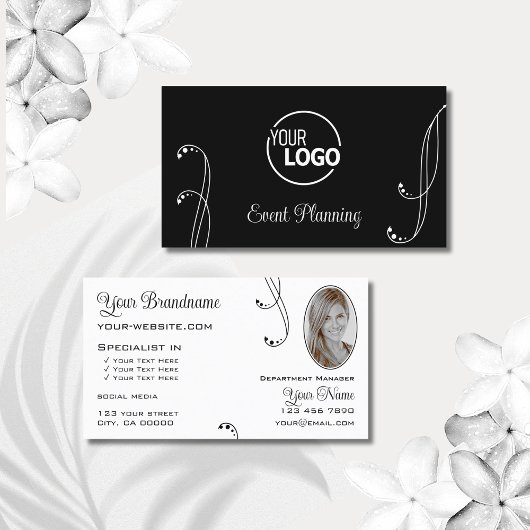 スタイリッシュロゴ華美と写真を含む白黒 名刺