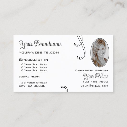 スタイリッシュロゴ華美と写真を含む白黒 名刺 (裏面)