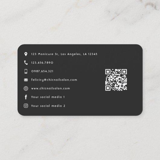 スタイリッシュロサンゼルスネイルサロンブランディングデザイン 名刺 (裏面)