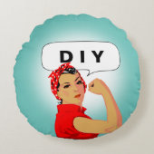 スタイリッシュヴィンテージウーマン&DIY文字オンティール（緑がかった色） ラウンドクッション (正面)