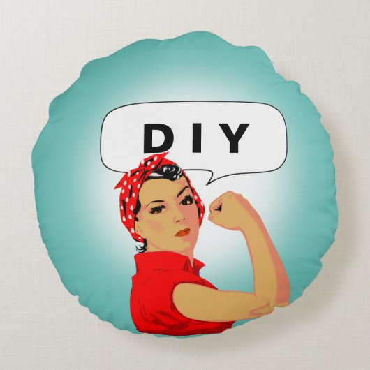 スタイリッシュヴィンテージウーマン&DIY文字オンティール（緑がかった色） ラウンドクッション (裏面)