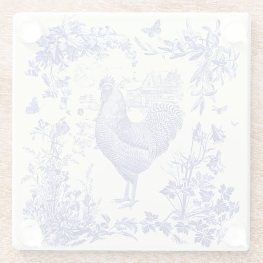 スタイリッシュヴィンテージエレガントロスターブルーフローラトワール ガラスコースター (裏面)