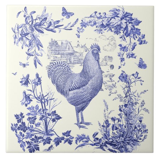 スタイリッシュヴィンテージエレガントロスターブルーフローラトワール タイル (正面)