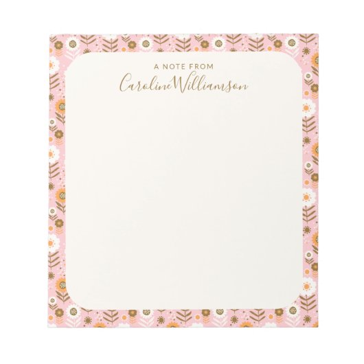 スタイリッシュヴィンテージピンクのフローラ縁ど モノグラムの ノートパッド (正面)