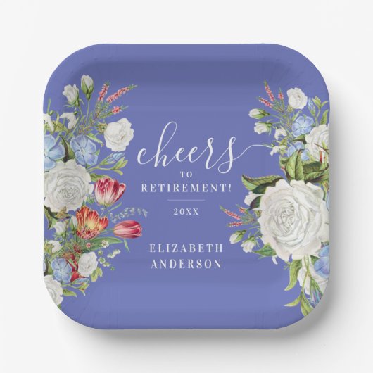 スタイリッシュヴィンテージフェミニンパステルラベンダーフラワーズ ペーパープレート (正面)