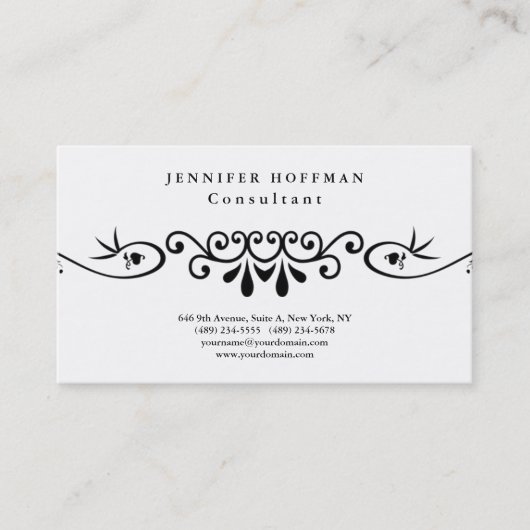 スタイリッシュヴィンテージフラワー華美ホワイトプロフェッショナル 名刺 (正面)