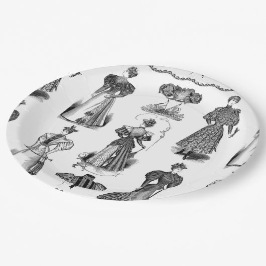 スタイリッシュヴィンテージレディースブラック&ホワイトパーティープレート ペーパープレート (アングル)