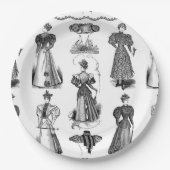 スタイリッシュヴィンテージレディースブラック&ホワイトパーティープレート ペーパープレート (正面)