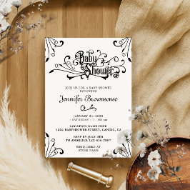スタイリッシュヴィンテージレトロオーナメントクラシックベビーシャワー 招待状