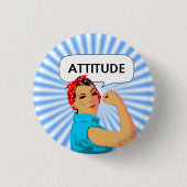 スタイリッシュヴィンテージ女性および編集可能な姿勢文字 缶バッジ (正面)