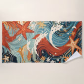 スタイリッシュヴィンテージ波 ビーチタオル (正面)