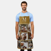 スタイリッシュヴィンテージ素朴金ゴールドファミリーフォトコラージュ エプロン (着用した状態)