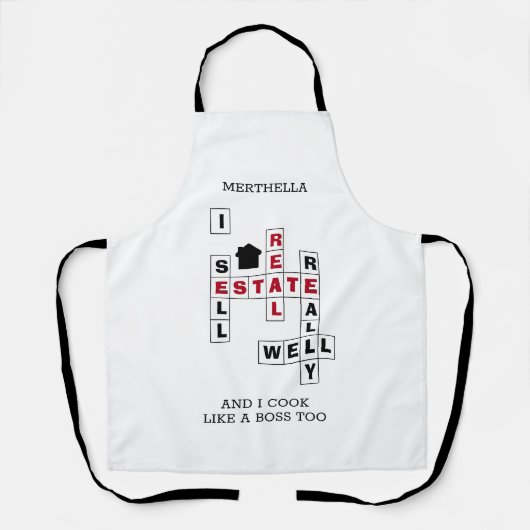 スタイリッシュ不動産を売るクロス実在ワード エプロン (正面)