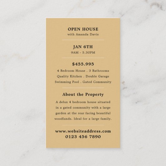 スタイリッシュ不動産仲介業者オープンハ広告ウスのカード 名刺 (裏面)