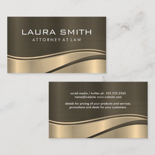 スタイリッシュ企業の/金ゴールド金属波の背景 名刺 (正面/裏面)