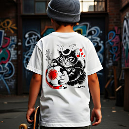 スタイリッシュ侍猫 日本 サッカー サポーター グッズ Tシャツ