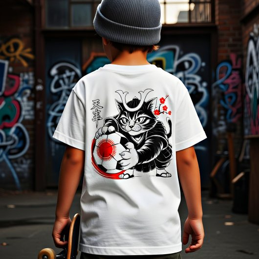 スタイリッシュ侍猫 日本 サッカー サポーター グッズ Tシャツ