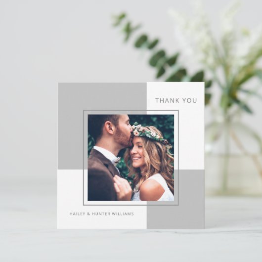 スタイリッシュ写真結婚でスクエアに感謝 サンキューカード (スタンド正面)