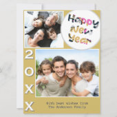 スタイリッシュ写真黄パーソナライズされた幸せ新年 シーズンカード (正面)