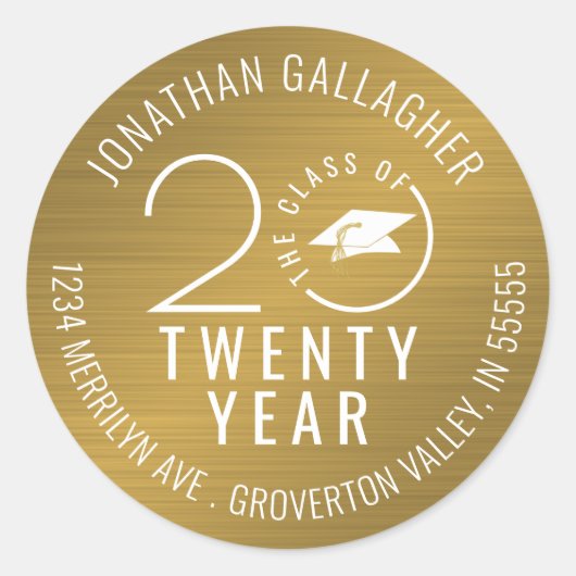 スタイリッシュ卒業クラス年金ゴールド差出人住所 ラウンドシール (正面)