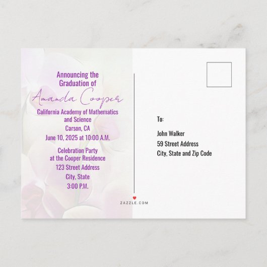 スタイリッシュ卒業ユニーク発表用はがき 案内ポストカード (裏面)