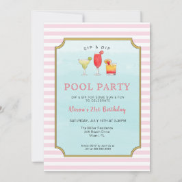 スタイリッシュ大人カクテルサマー誕生日プールパーティー 招待状