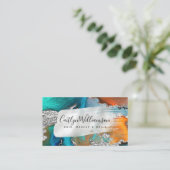 スタイリッシュ大理石の水色の銀のターコイズスクリプト 名刺 (スタンド正面)