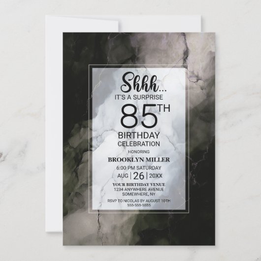 スタイリッシュ大理石サプライズ85thバースデーパーティー 招待状 (正面)