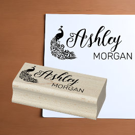 スタイリッシュ孔雀シルエット署名名 ラバースタンプ