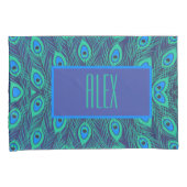 スタイリッシュ孔雀ティール(緑がかった色)&ブルーカラーカスタムセット 枕カバー (正面右)