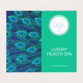 スタイリッシュ孔雀フェザーグリーン&ブルーロゴ折り畳み 名刺 (外部フラット)