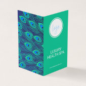 スタイリッシュ孔雀フェザーグリーン&ブルーロゴ折り畳み 名刺 (外部)