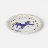 スタイリッシュ射手座1st誕生日および金ゴールド紙吹雪 ペーパープレート (アングル)