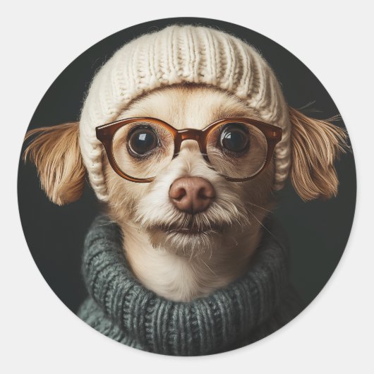 スタイリッシュ居心地の良い服を着た犬 ラウンドシール (正面)