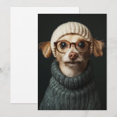 スタイリッシュ居心地の良い服を着た犬 招待状 (正面/裏面)